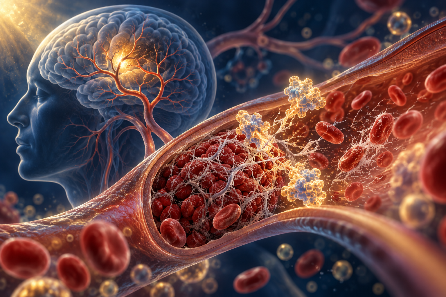 Stylized illustration of fibrinogenase for injection in acute ischaemic stroke