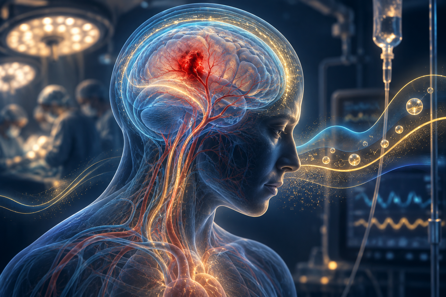 Stylized illustration of ultra-early blood pressure control in acute intracerebral hemorrhage