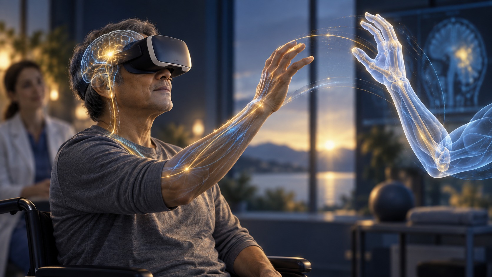 Stylized illustration of Action Observation Combined With Virtual Reality Promotes Motor Recovery After Stroke: A Randomized Controlled Trial