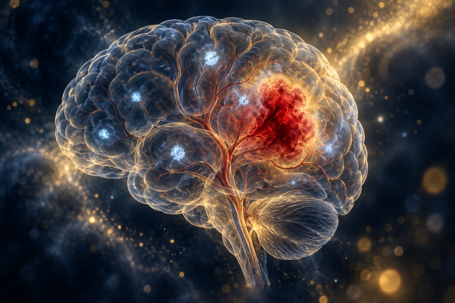 Stylized illustration of DWI-positive lesions in acute intracerebral hemorrhage