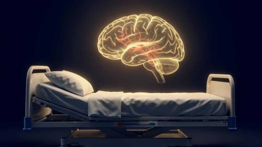 Stylized illustration of ZODIAC — Laying LVO Patients Flat Before Thrombectomy Cuts Pre-Procedure Deterioration 26-Fold.